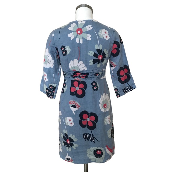 Boden Blue Floral Linen Trim Tunic Dress - Picture 4 of 4